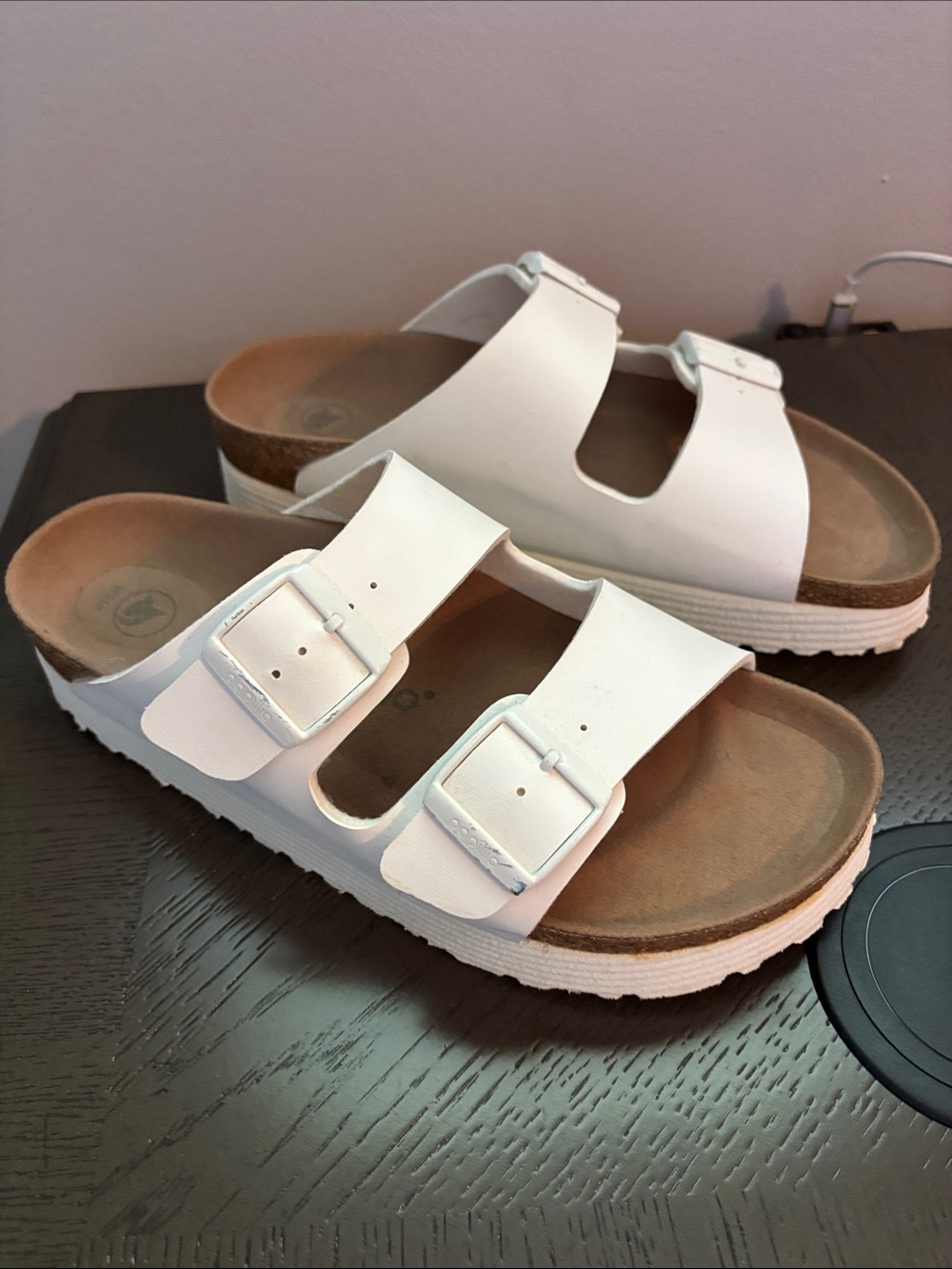 Papillio/Birkenstock vegan White Double-Strap platform Buckle Sandals